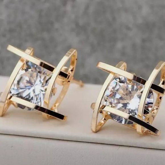 Jewelry Gold Tone Caged Diamond Stud Earrings Ear Ring Poshmark